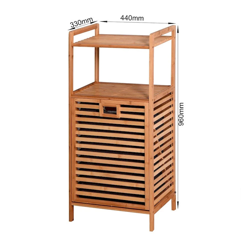 Panier à linge de salle de bain en bambou avec étagère à 2 niveaux 43,99 x 33,02 x 96,01 cm