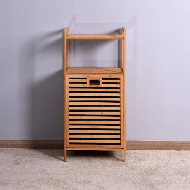 Panier à linge de salle de bain en bambou avec étagère à 2 niveaux 43,99 x 33,02 x 96,01 cm