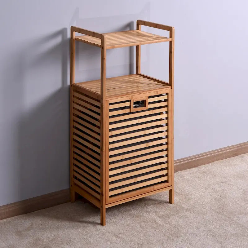 Panier à linge de salle de bain en bambou avec étagère à 2 niveaux 43,99 x 33,02 x 96,01 cm
