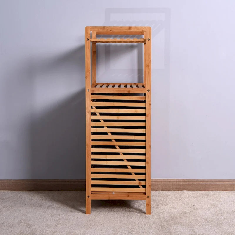 Panier à linge de salle de bain en bambou avec étagère à 2 niveaux 43,99 x 33,02 x 96,01 cm