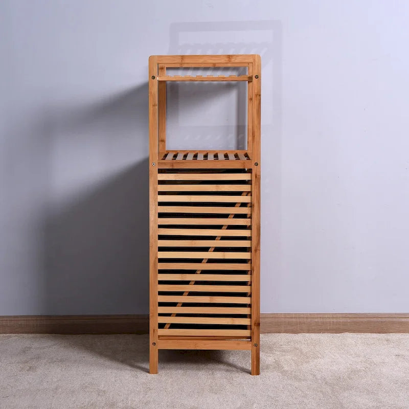 Panier à linge de salle de bain en bambou avec étagère à 2 niveaux 43,99 x 33,02 x 96,01 cm