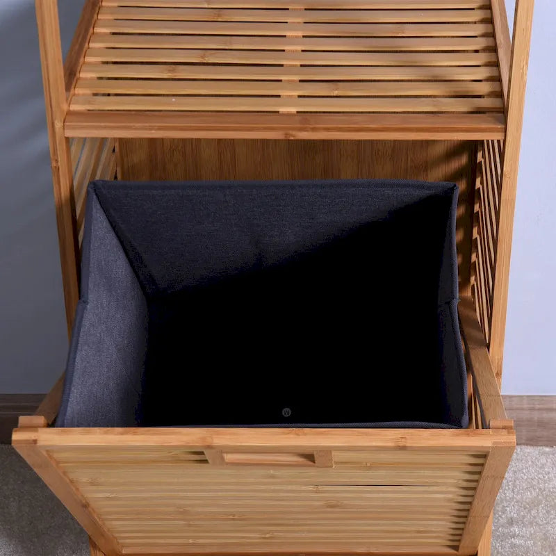 Panier à linge de salle de bain en bambou avec étagère à 2 niveaux 43,99 x 33,02 x 96,01 cm