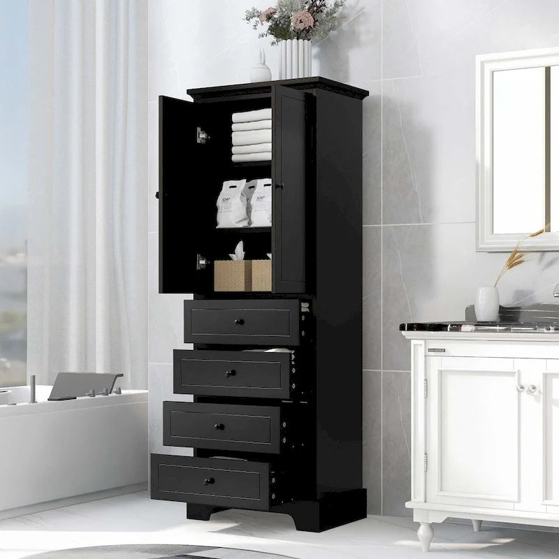 Armoire de rangement avec 2 portes et 4 tiroirs