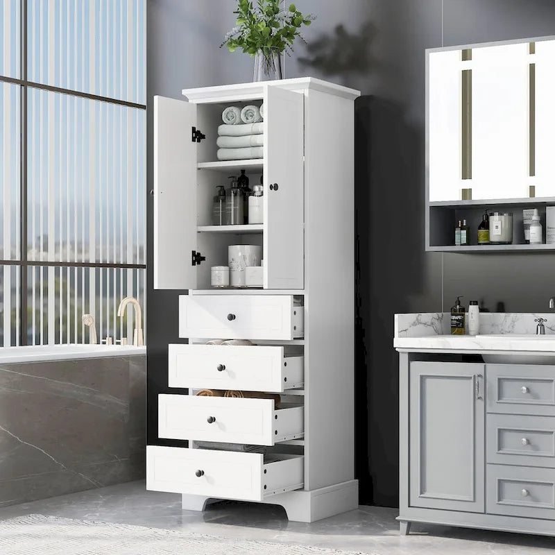 Armoire de rangement avec 2 portes et 4 tiroirs