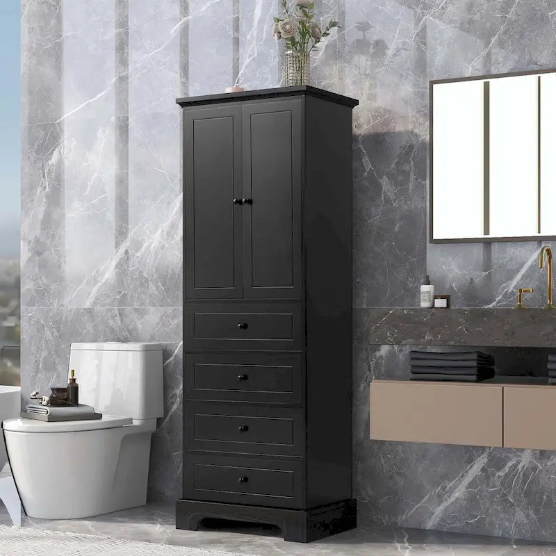 Armoire de rangement avec 2 portes et 4 tiroirs