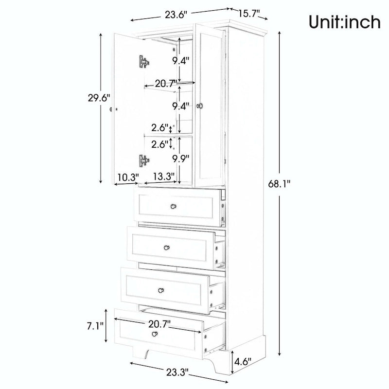 Armoire de rangement avec 2 portes et 4 tiroirs