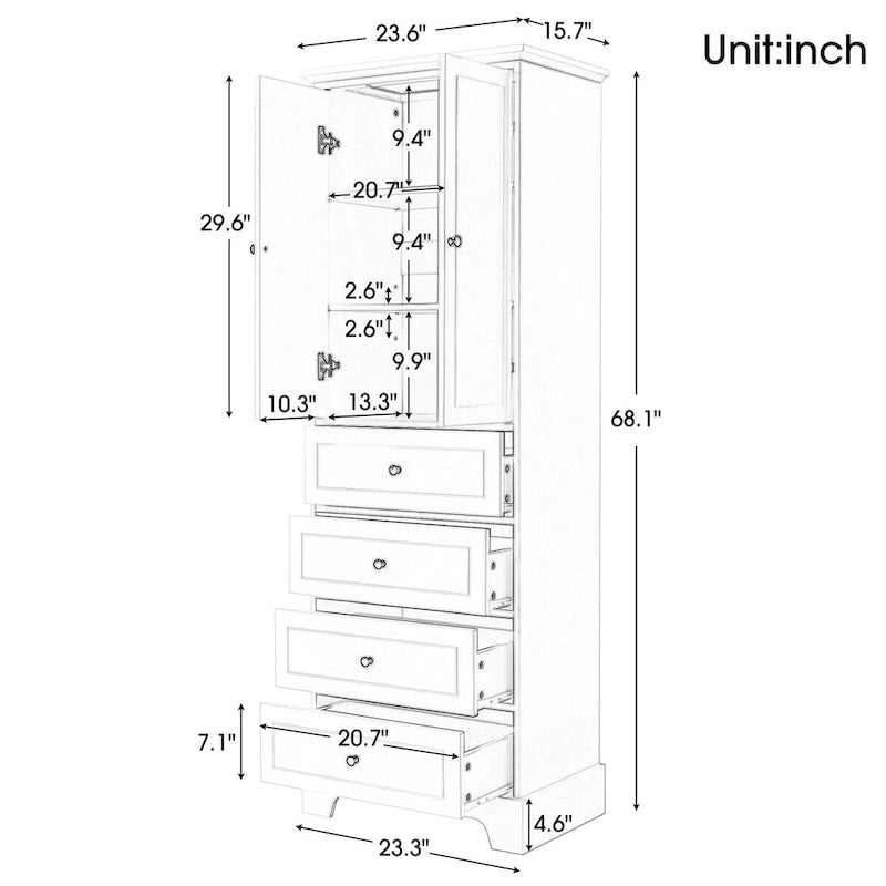 Armoire de rangement avec 2 portes et 4 tiroirs