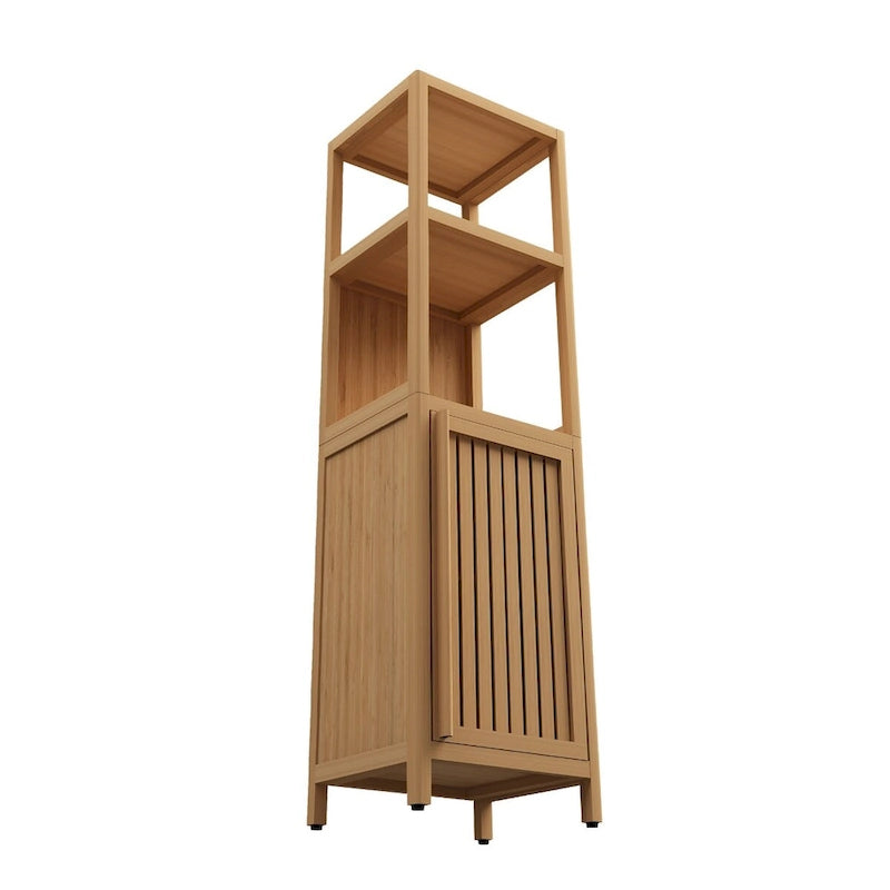 Meuble de rangement de salle de bain étroit de 15 po, armoire à linge en bambou avec 1 porte et étagères ouvertes - Naturel