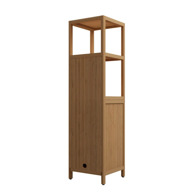 Meuble de rangement de salle de bain étroit de 15 po, armoire à linge en bambou avec 1 porte et étagères ouvertes - Naturel