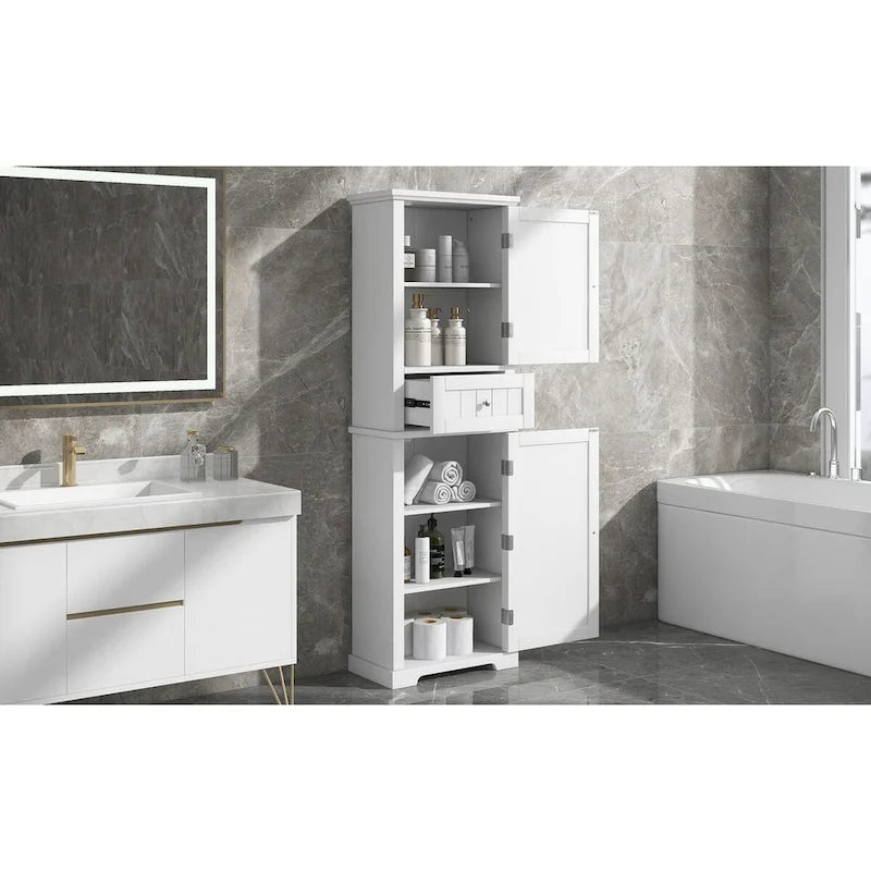 Meuble de Rangement de Salle de Bain avec Tiroir et Étagère Réglable