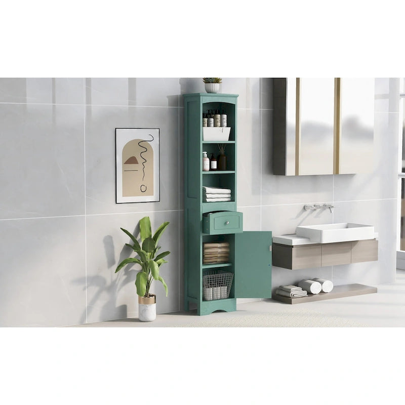 Meuble de salle de bain haut, meuble de rangement autonome avec tiroir, panneau MDF, étagère réglable