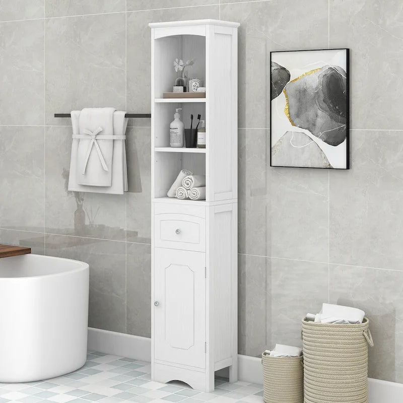 Meuble de salle de bain haut, meuble de rangement autonome avec tiroir, panneau MDF, étagère réglable