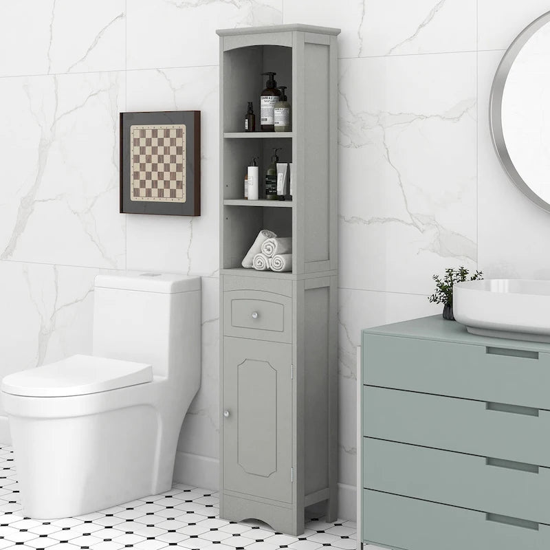 Meuble de salle de bain haut, meuble de rangement autonome avec tiroir, panneau MDF, étagère réglable