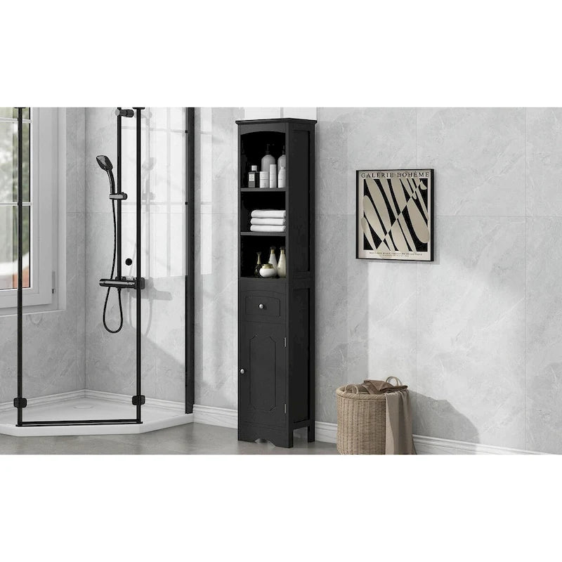 Meuble de salle de bain haut, meuble de rangement autonome avec tiroir, panneau MDF, étagère réglable