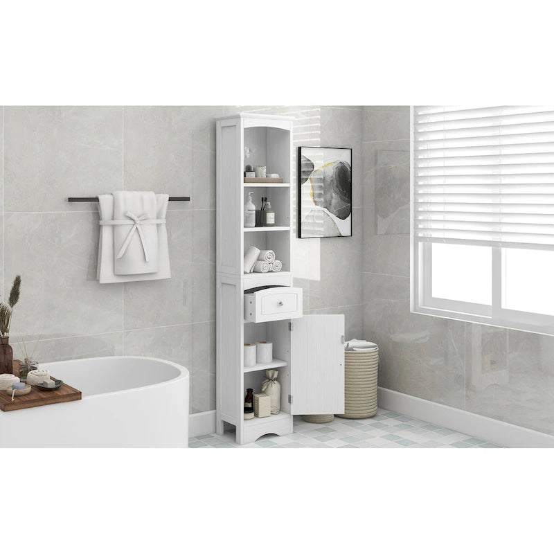 Meuble de salle de bain haut, meuble de rangement autonome avec tiroir, panneau MDF, étagère réglable