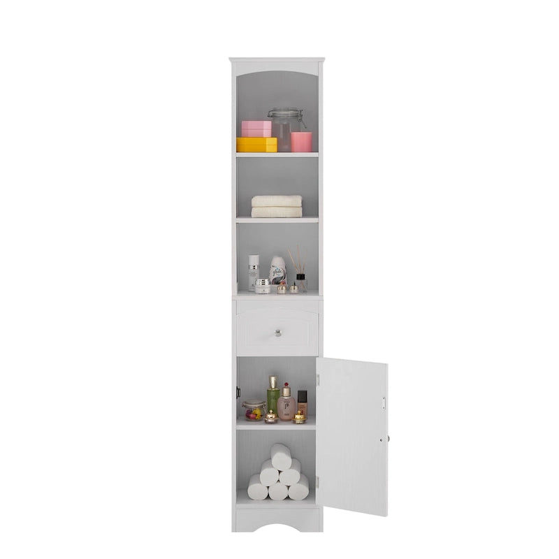 Meuble de salle de bain haut, meuble de rangement autonome avec tiroir, panneau MDF, étagère réglable