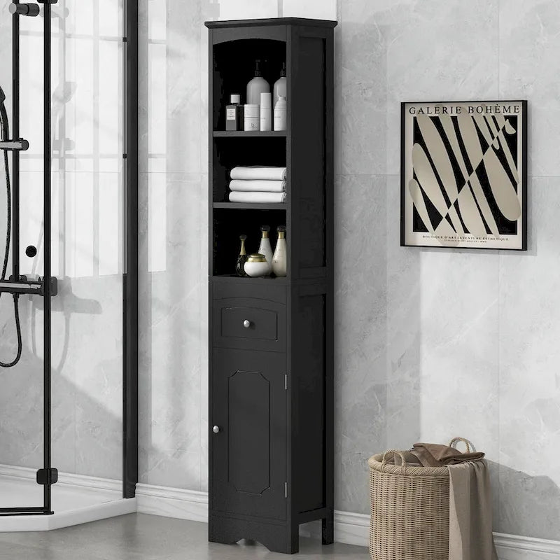 Meuble de salle de bain haut, meuble de rangement autonome avec tiroir, panneau MDF, étagère réglable