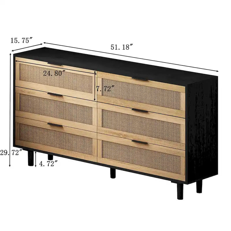 Meuble de rangement 6 tiroirs en rotin