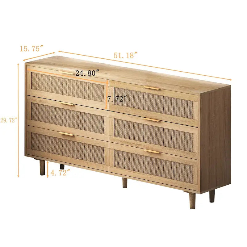 Meuble de rangement 6 tiroirs en rotin