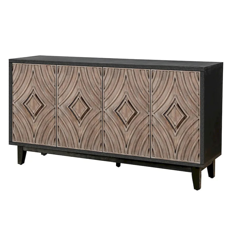 Buffet Vaisselier avec Pieds en Bois Massif 60 Cabinet avec 4 Portes Diamant à Motif Convexe et 2 Étagères