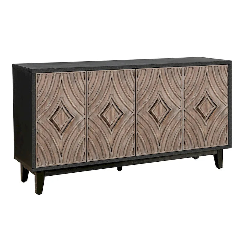 Buffet Vaisselier avec Pieds en Bois Massif 60 Cabinet avec 4 Portes Diamant à Motif Convexe et 2 Étagères
