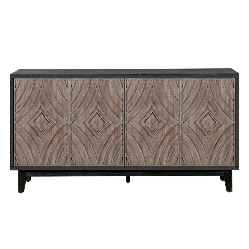 Buffet Vaisselier avec Pieds en Bois Massif 60 Cabinet avec 4 Portes Diamant à Motif Convexe et 2 Étagères