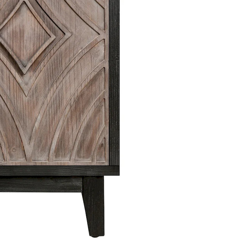 Buffet Vaisselier avec Pieds en Bois Massif 60 Cabinet avec 4 Portes Diamant à Motif Convexe et 2 Étagères