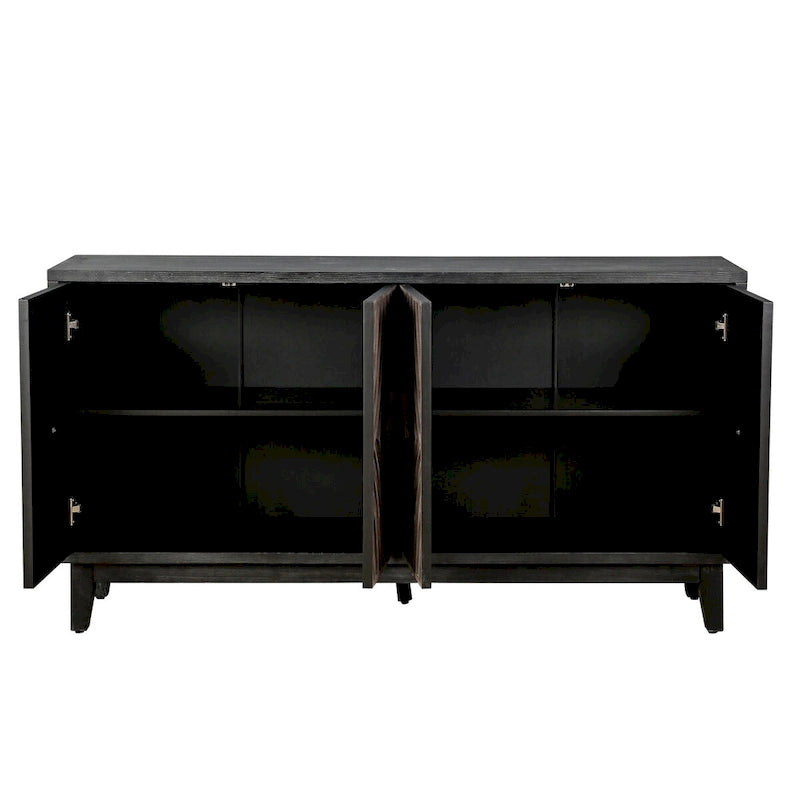 Buffet Vaisselier avec Pieds en Bois Massif 60 Cabinet avec 4 Portes Diamant à Motif Convexe et 2 Étagères