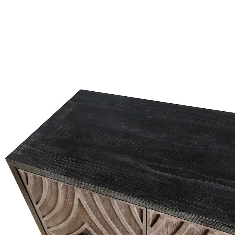 Buffet Vaisselier avec Pieds en Bois Massif 60 Cabinet avec 4 Portes Diamant à Motif Convexe et 2 Étagères