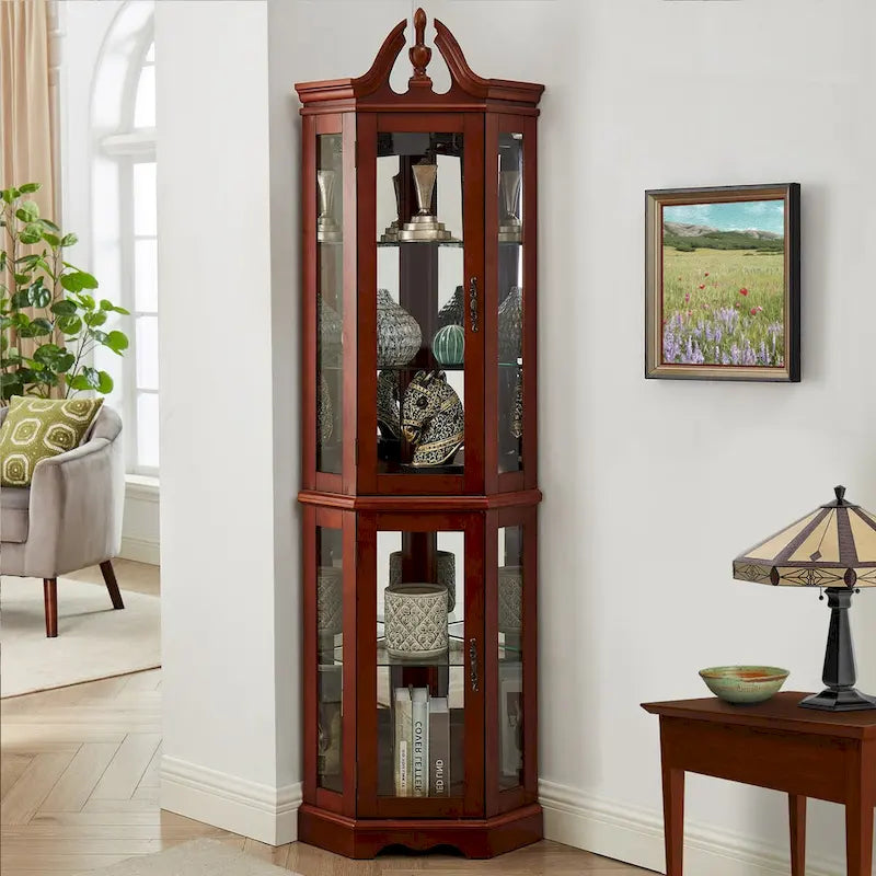 Corner Curio Cabinet with Lights(E26 light bulb not included)