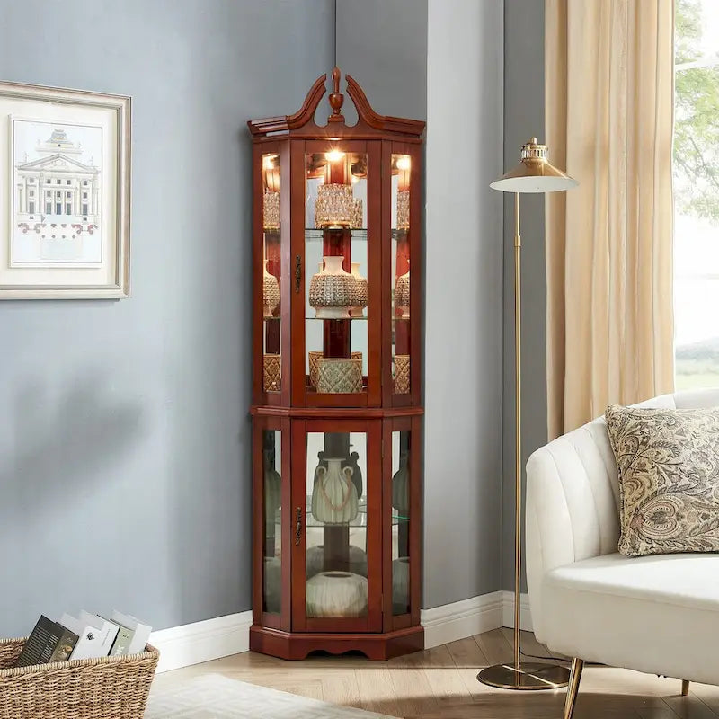 Vitrine d'angle Curio avec lumières (ampoule E26 non incluse)