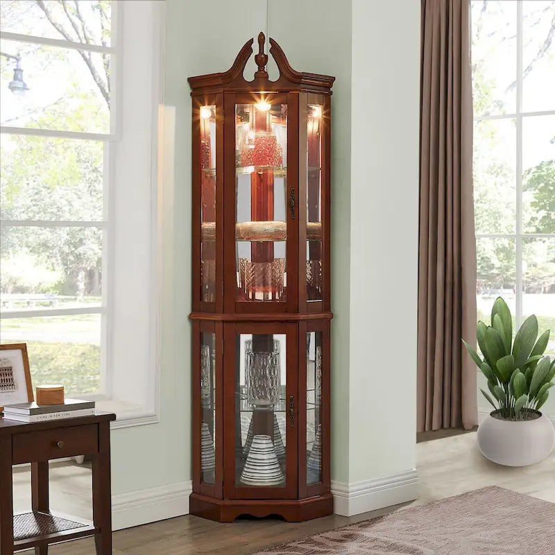 Vitrine d'angle Curio avec lumières (ampoule E26 non incluse)