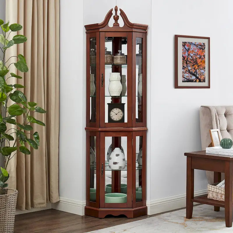 Vitrine d'angle Curio avec lumières (ampoule E26 non incluse)