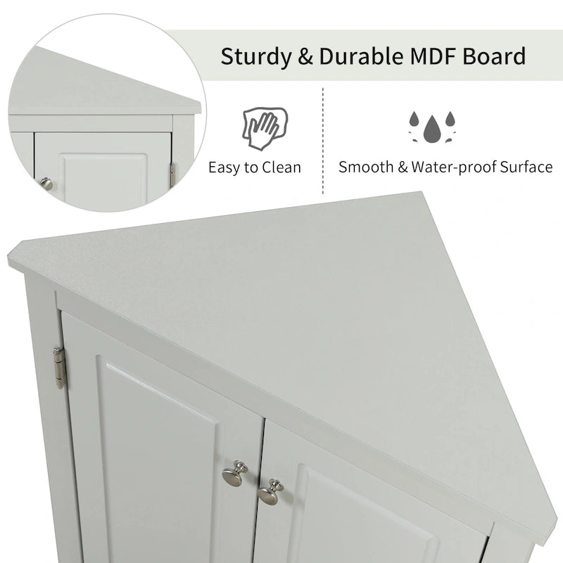Meuble de rangement d'angle pour salle de bain avec étagères réglables