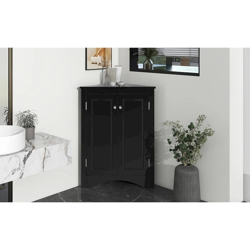 Meuble de rangement d'angle pour salle de bain avec étagères réglables