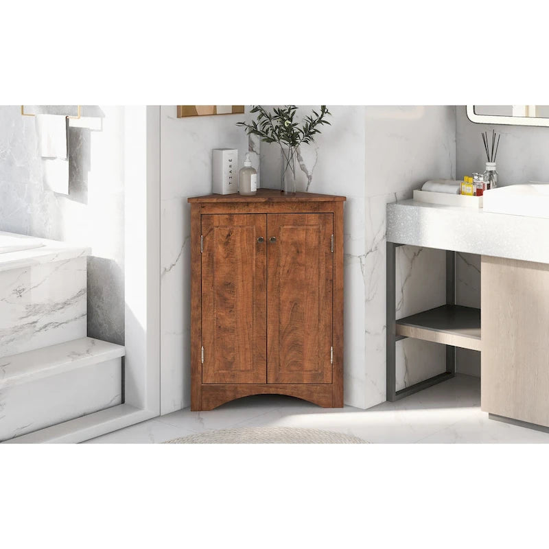 Meuble de rangement d'angle pour salle de bain avec étagères réglables