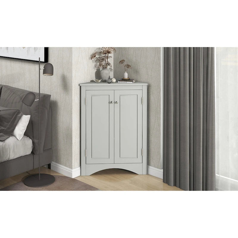 Meuble de rangement d'angle pour salle de bain avec étagères réglables