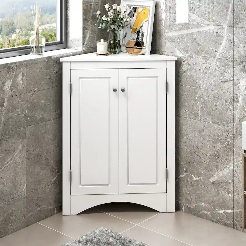 Meuble de rangement d'angle pour salle de bain avec étagères réglables