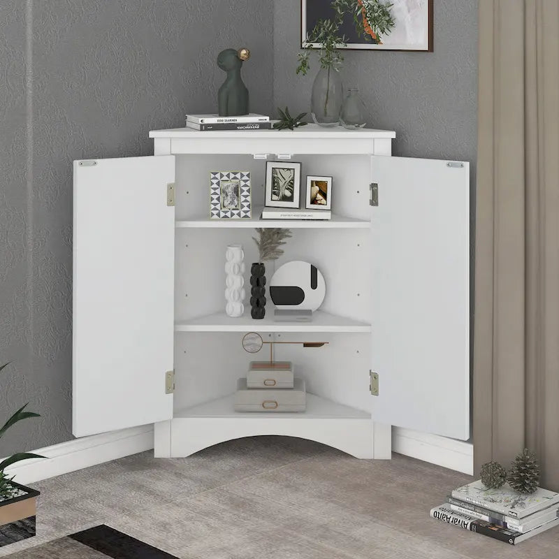 Meuble de rangement d'angle pour salle de bain avec étagères réglables