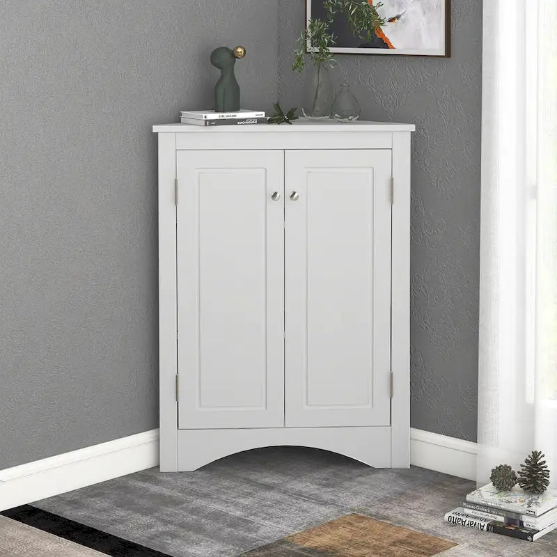 Meuble de rangement d'angle pour salle de bain avec étagères réglables
