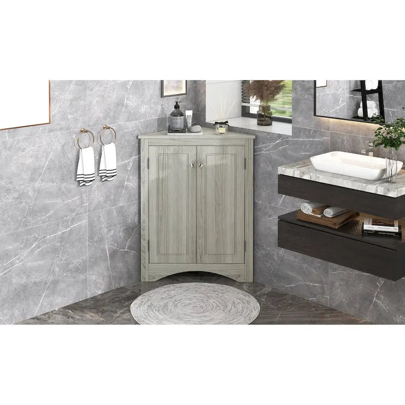 Meuble de rangement d'angle pour salle de bain avec étagères réglables