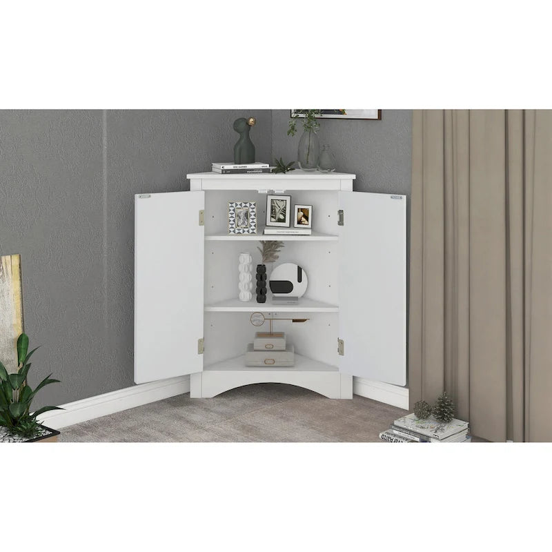 Meuble de rangement d'angle pour salle de bain avec étagères réglables