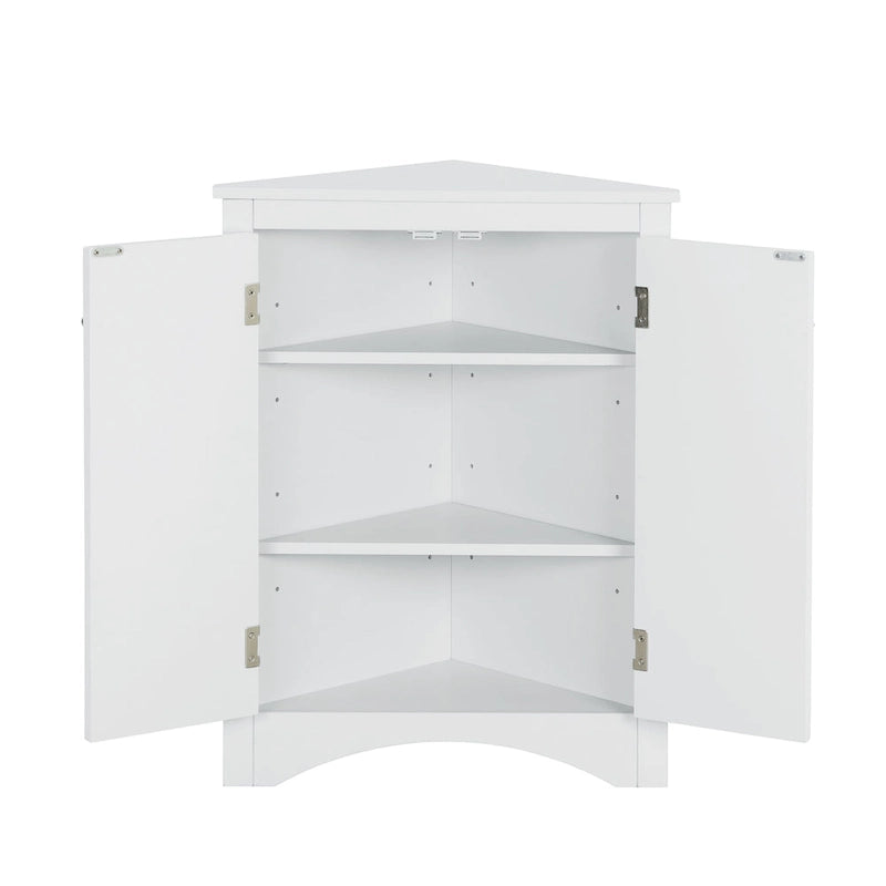 Meuble de rangement d'angle pour salle de bain avec étagères réglables