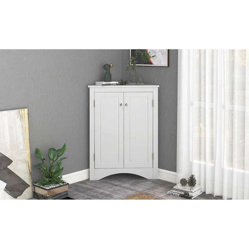Meuble de rangement d'angle pour salle de bain avec étagères réglables
