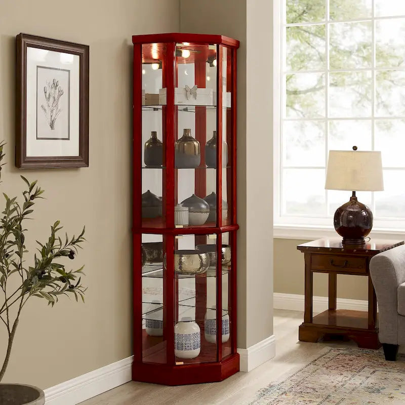 Vitrine d'angle éclairée à 6 étagères (ampoule E26 non incluse)