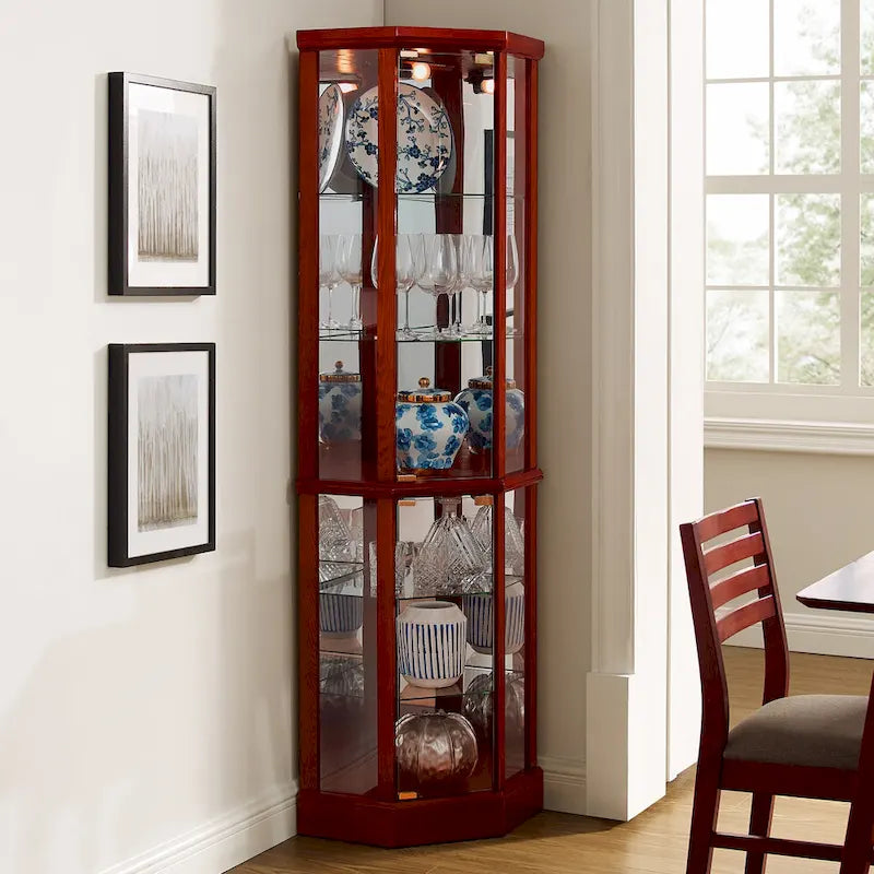 Vitrine d'angle éclairée à 6 étagères (ampoule E26 non incluse)