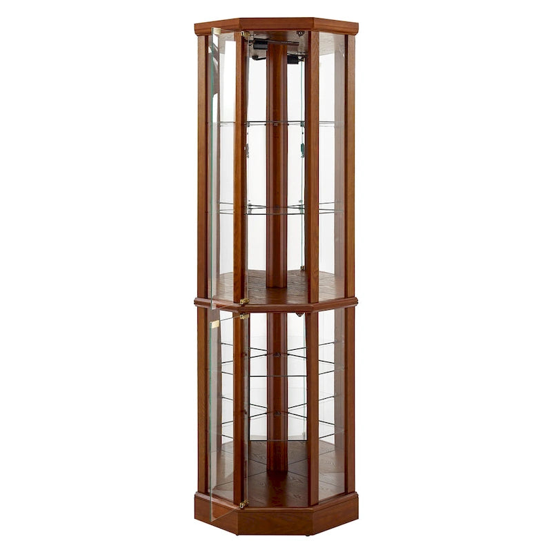 Vitrine d'angle éclairée à 6 étagères (ampoule E26 non incluse)