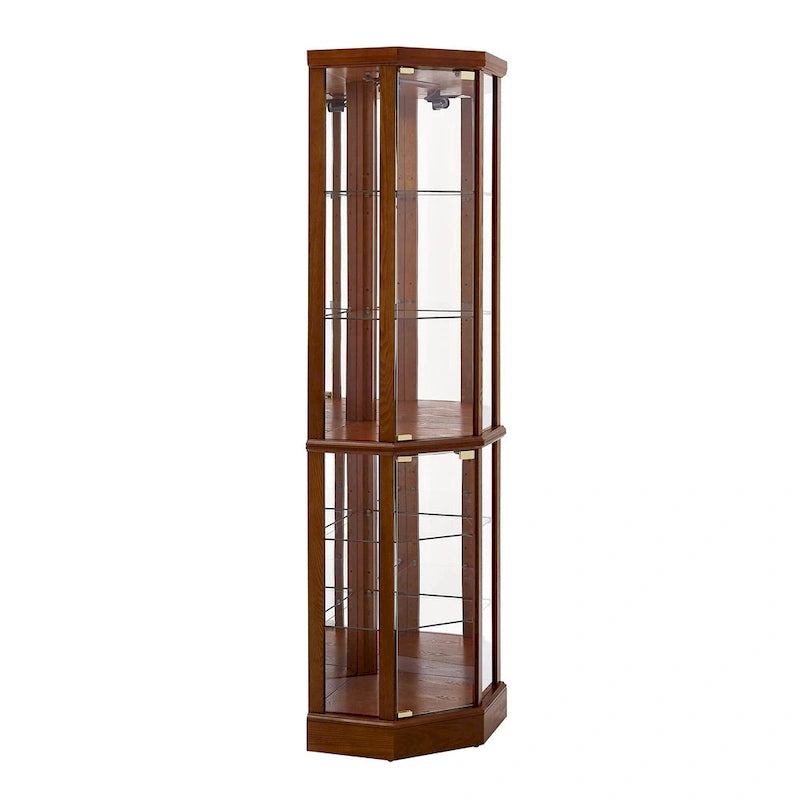 Vitrine d'angle éclairée à 6 étagères (ampoule E26 non incluse)