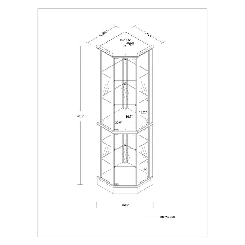 Vitrine d'angle éclairée à 6 étagères (ampoule E26 non incluse)