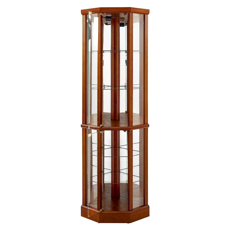 Vitrine d'angle éclairée à 6 étagères (ampoule E26 non incluse)